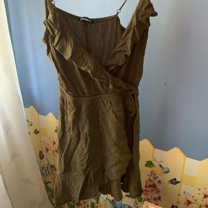 express olive green rouched romper